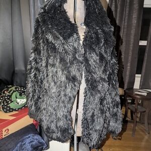 Foxblood Hooded Black Faux Fur Coat